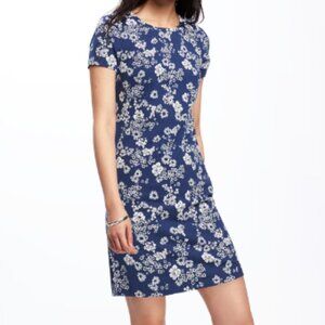 Old Navy Crew Neck TShirt Blue and White Floral Shift Dress Size Large